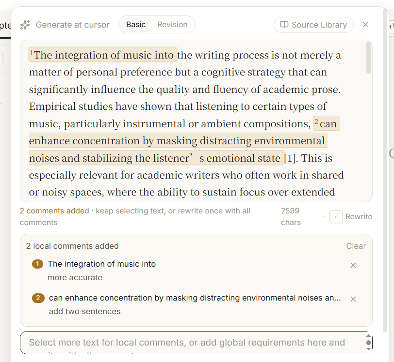 WriteFlow lets users add multiple local comments before rewriting.